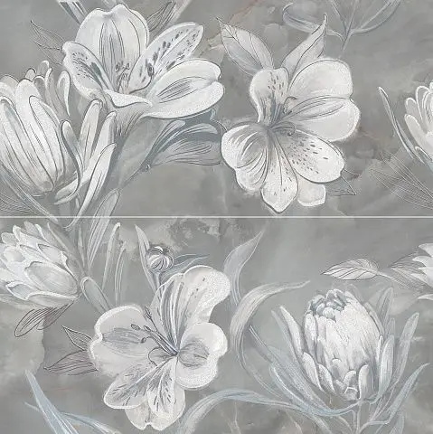 Панно Opale Grey Flower (2 шт) 63х63 глянцевое керамическое