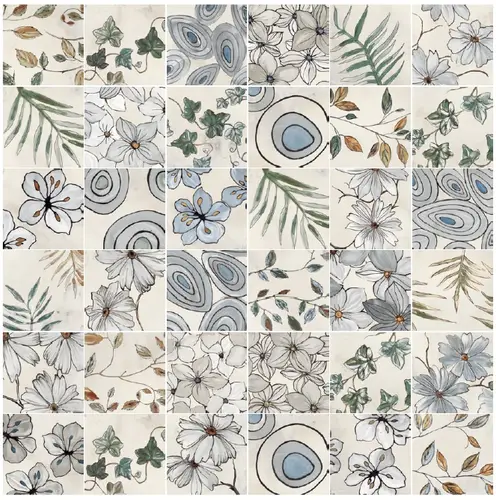 Керамогранит Ceramica 03A20A0 Emotion Serenity White luc_matt. 20х20 белый / голубой матовый пэчворк / цветы