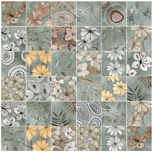 Керамогранит Ceramica 03A20A6 Emotion Surprise Green luc_matt. 20х20 зеленый / коричневый матовый пэчворк / цветы