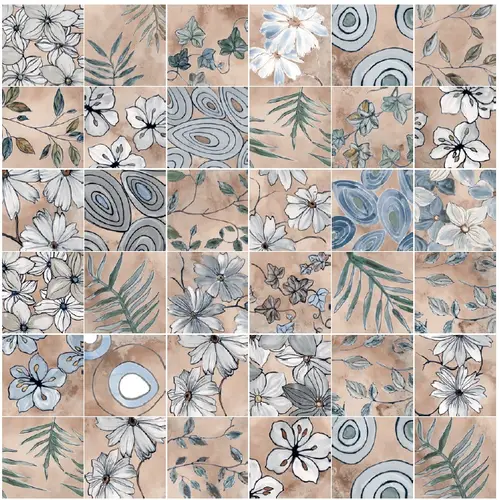 Керамогранит Ceramica 03A20A3 Emotion Romantic Rose luc_matt. 20х20 коричневый / голубой матовый пэчворк / цветы