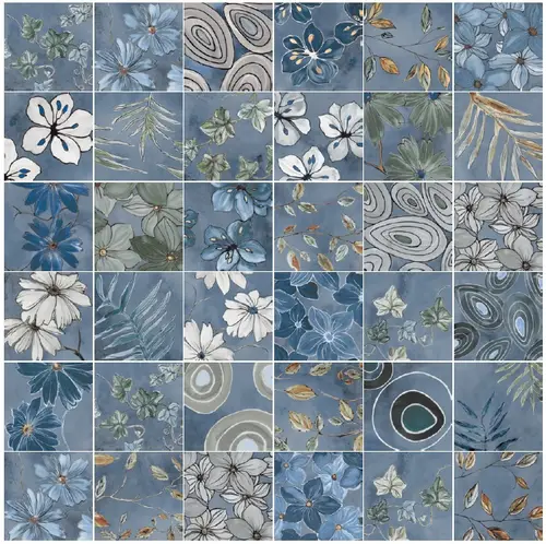 Керамогранит Ceramica 03A20A5 Emotion Dream Blue luc_matt. 20х20 синий матовый пэчворк / цветы